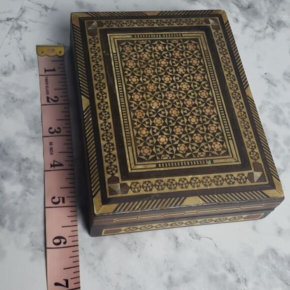 Vintage Middle Eastern Inlay Mosaic Wooden Box - Picture 8 of 12